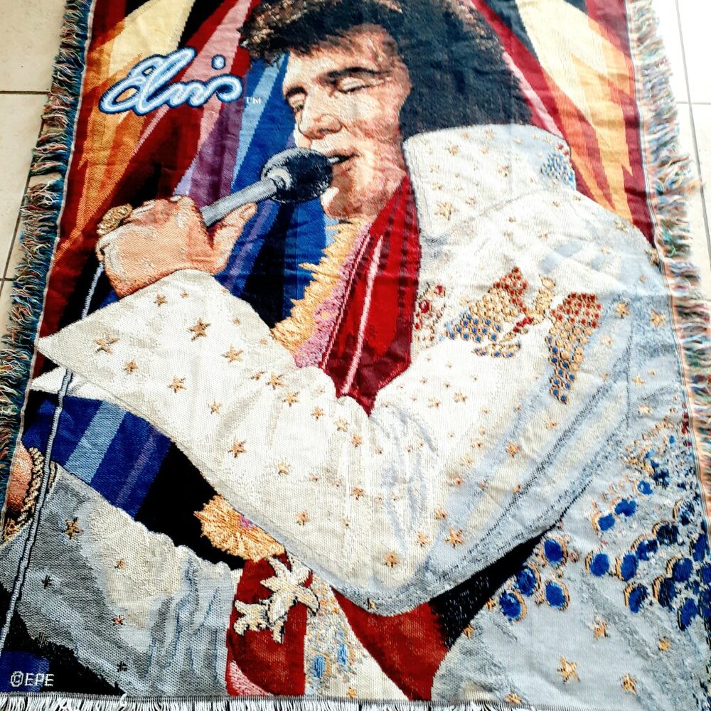 Vintage Elvis Presley Throw Blanket Tapestry Fringe EPE Northwest USA 59"